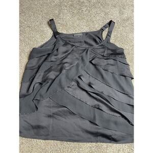 Lane Bryant Women TANK TOP Layered Ruffle Studded Black Shine Size 24